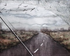 Original Watercolor Autumn Landscape Painting Road View Art 9.5×11 in Signed