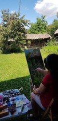 Bird flowers Landscape Original Oil Painting Impressionism Margaret Raven