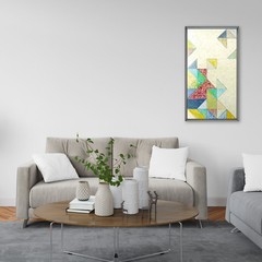 Large Textured Geometric Abstract Oil Painting Modern Color Blocks 20×36″ Canvas