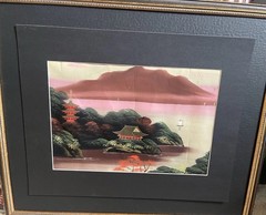 Asian Painting On Silk In Mat & Frame 26 X 21 NOTE CONDITION