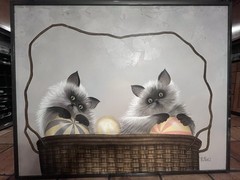Painting Original Oil On Canvas Cats Artist R. Atkins Signed 50″ x40” X 2”