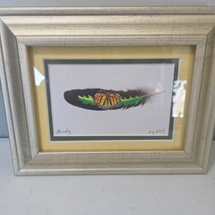 Hand Painted Monarch Feather Art Key West Framed Signed Antonio & Sara Mendez