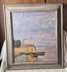 American Painting Landscape Impressionism Nautical Aquired Boston estate Huge