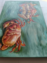 Two Crabs Van Gogh Hand-Painted Oil Reproduction Canvas 13.8×19.7 in