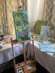 Williams Original Art Modern Painting on Canvas 10×20 Abstracted Face
