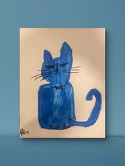 Bow-Tie Blue Cat 11X 14″ Neo Impressionist Acrylic Painting Canvas Loose Paper