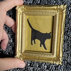 Black Cat,funny,cute,original,miniature Painting,small,mini,framed