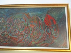 LARGE SURREALIST PAINTING ABSTRACT MODERNISM EXPRESSIONISM SIGNED WORTHEY CUBISM
