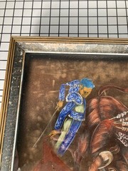 Original Painting Canvas Matador Bullfighting Glitter signed READ ISSUES SEE