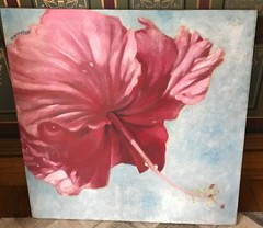 Original Painting by Caribbean artist Chester Delacruz PINK Hibiscus 24×24