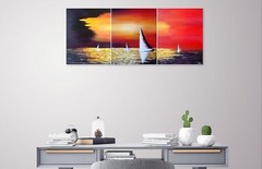 Original acrylic seascape painting „Sailing Before the Storm“,48″x20″x1″