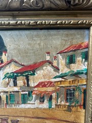 Rudy White „Village Street With Homes Scene“ Oil Painting – Signed And Framed