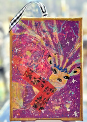 Original Reindeer Mixed Media Painting 5×7 Whimsical Christmas Holiday Wall Art
