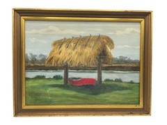 VTG Original Oil On Canvas Painting Chickee Hut Key West FL Signed Lingle 1971