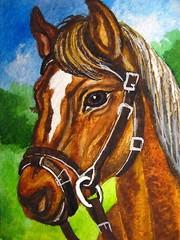 Watercolor Painting Brown Horse Farm Animals Nature ACEO Art Card