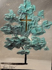 Original Textured Cross Tree Painting 9×12 Religious Christian Signed Wall Art