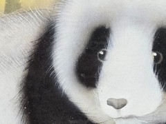 Karl J. Feng „Pandas“ bear original watercolor painting signed w card 25″ x 17″
