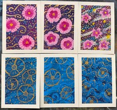 ACEO Original Flowers Space Cosmos Plant Floral Miniature Painting OneCraftyLady