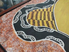 AUSTRALIAN ABORIGINAL ARTWORK RAINBOW SERPENT CENTRAL OUTBACK 74cm X 59cm