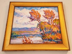 American Southwest Landscape Original Oil Painting Fauvism Sunset in Gold Frame