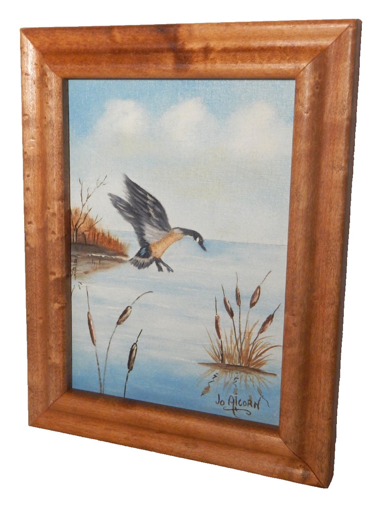 Minature Oil Painting Framed On Canvas Goose In Flight Signed by Jo Alcorn Vtg