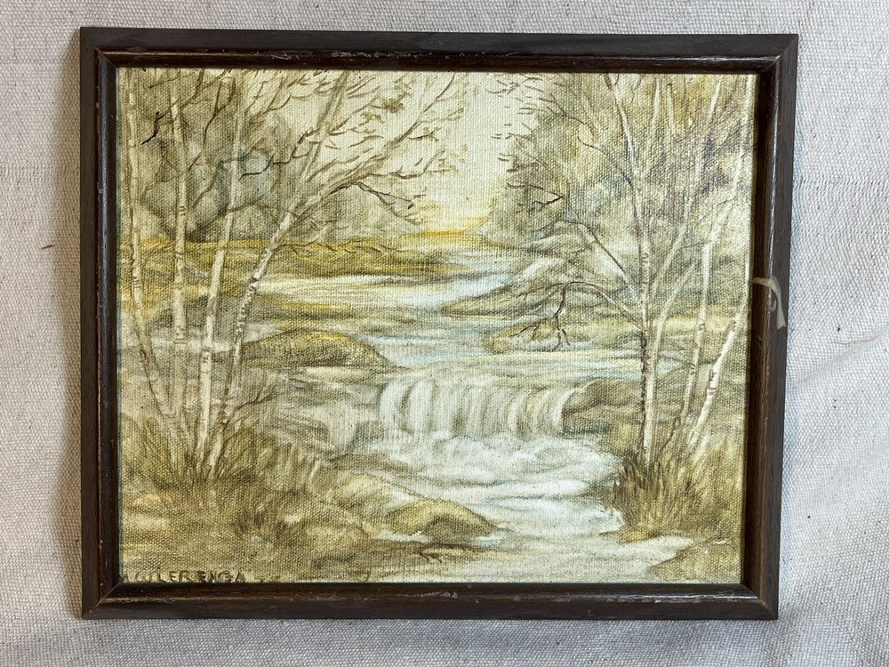 VTG Painting Forest With Running River Acrylic Signed And Dated Original Art