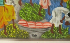 Island Art OIL Painting on Canvas VILLAGE SCENE Signed „ALABY“ Excellent!!!