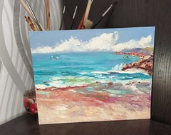 Seascape Original Oil Painting on canvas board 24x30cm California Seaside Art