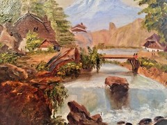Circa 1850’s American School Landscape Oil Painting w/ Goupil & Co. Canvas