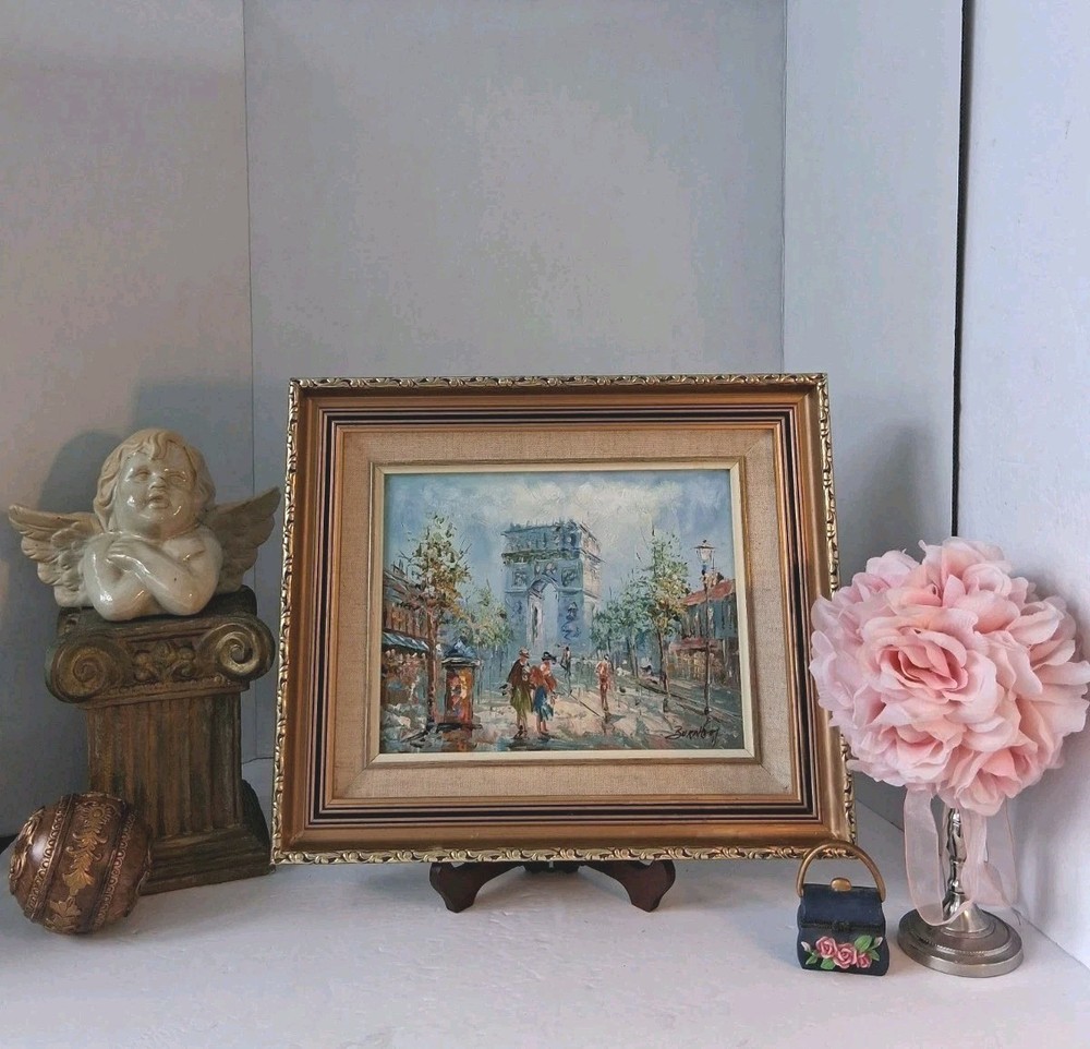 VTG MCM Impressionist Paris Street Scene signed „Burnett“;Lovely, Ornate Framing