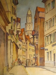 School SWITZERLAND XX DRAWING WATERCOLOR PAYAGE ZURICH GROSSMUNSTER SWITZERLA…
