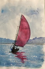 Bundle 2 pc Original Art. Boats Paper.6x8Each.Signed.Free Shipping