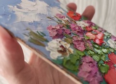 Miniature Original Oil Painting Clover and Poppies Impasto Original Art 6x4in