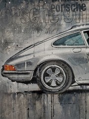 Porsche 911 Turbo 1972 Silver Sports Car Artwork Hand Painted Canvas Wall Decor