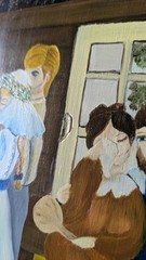 Whimsical VTG Folk Art Original Oil on Wood Wedding Painting Signed By Artist