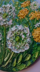 Dandelion Wildflowers Field Flowers Round Art 4×4″ Impasto Oil Painting Original