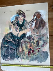 large painting Lea Avizedek gouache expressive Jerusalem Israel