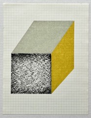 Vintage Geometric Abstract Oil Pastel & Charcoal Drawing On Graph Paper MCM