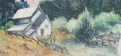 C BARNARD „THE OLD HOMESTEAD“ ORIGINAL OIL ON CANVAS LANDSCAPE PAINTING