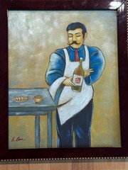 Vintage Framed Bistro Waiter Oil Paintings Signed R Ben Set of 4 Café Wine Art