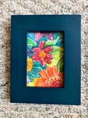 Pair (2) 2025 Original ACEO Watercolor Paintings, Modern Teal Frames; Florals