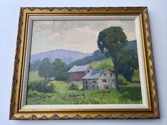 ANTIQUE LANDSCAPE PAINTING AMERICAN WPA ERA California Pennsylvania Ben Marcune