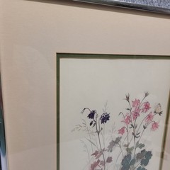 Columbine Flowers by artist Mads Stage Framed 16×20 Watercolor Style Butterfly