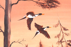 Sunset Bayou Painting Ducks Flying Pond Oil Painting On Canvas Signed Hower?