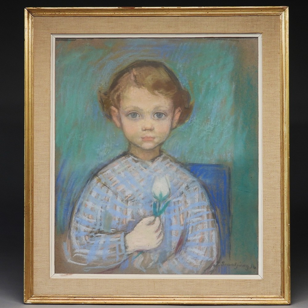 Joyce „Kuki“ Swanljung Finnish Swedish Portrait of Little Girl Folk Art Painting