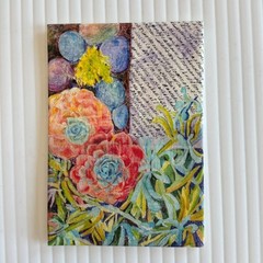 ACEO Original Art Quilt Embroidery Flowers Nature Text Floral