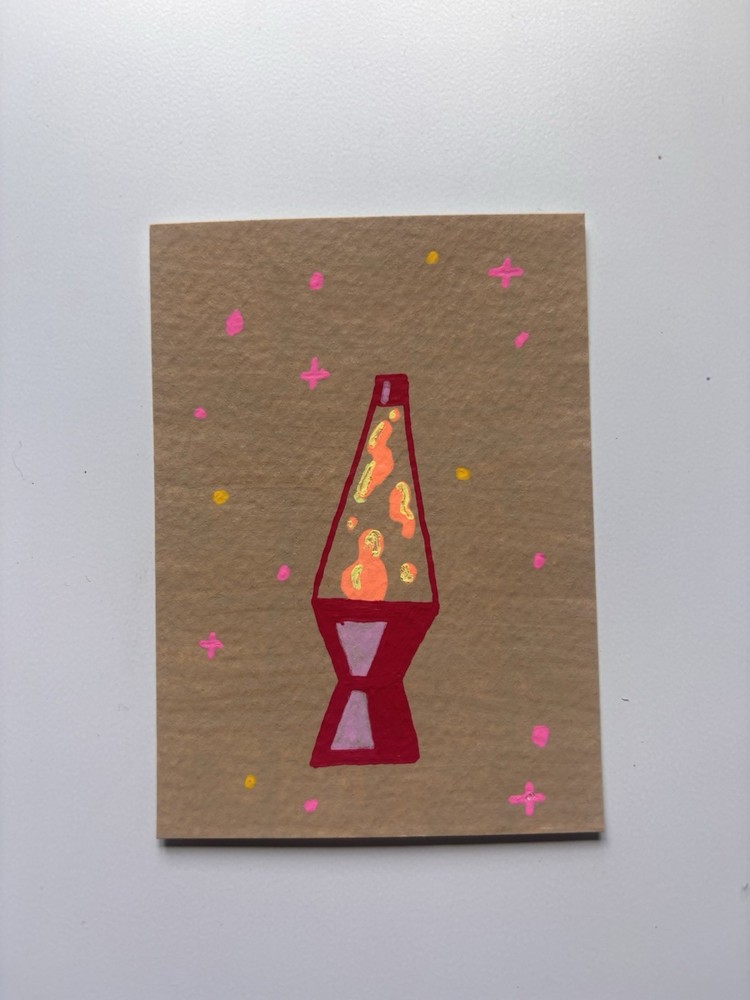 ACEO Watercolor Paper Acrylic Painting Original Mini Art ATC Title Lava Lamp