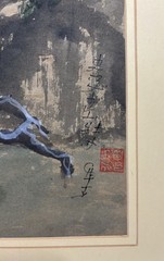 Vintage Original Asian Style Pied Kingfisher Ink Watercolor Painting Signed