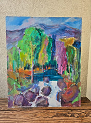 Original Scandinavian Oil Landscape Painting, Mountain View