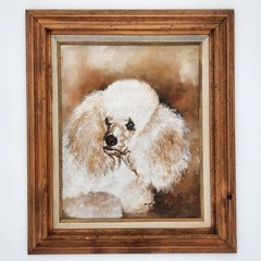 Vintage White Poodle Dog Portrait Oil Painting Signed Framed 28×33 Large Art